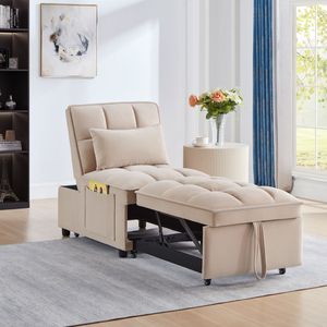 4-in-1 Multi-Function Tufted Single <b>Sofa</b> <b>Bed</b> with Storage Pockets Adjustable Backrest Pillows <b>Pull</b>-<b>Out</b> Feature - Product Image 1