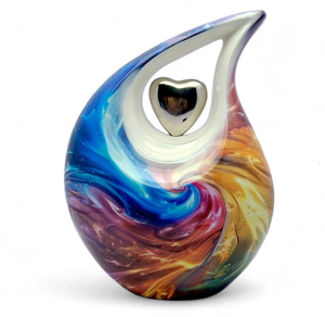 Urnes funéraires pour adultes, design personnalisable, forme de cœur en goutte d'eau, finition autocollante colorée antique, en laiton/aluminium. - Product Image 6