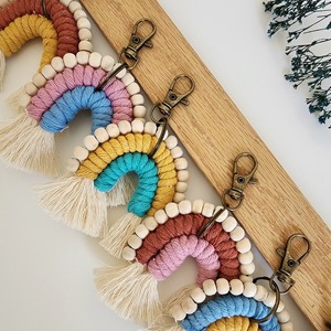 Rainbow Macrame <b>Key</b> Chain Handmade Boho Style Keyring for Home Car <b>Keys</b> Bag Zip Puller Decorative Charm Gift <b>Accessory</b> Item - Product Image 6