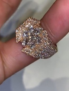 Bagues en argent plaqué avec moissanite simulée entièrement pavée, motif floral, pour femmes exquises, bagues de mariage en moissanite - Product Image 2