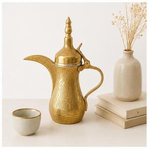 Handmade Arabic Dallah Coffee <b>Pot</b> Pure Brass Gold Finish Traditional Hand Engraved Middle Eastern <b>Tea</b> <b>Pot</b> for Home & Hotel Decor - Product Image 6