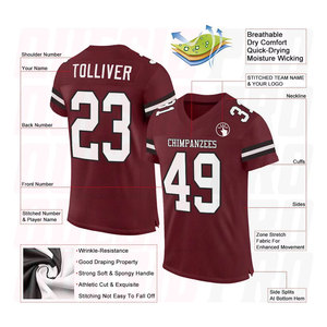 Camiseta de Fútbol Americano al por Mayor, Personalizada para Hombre, Color Borgoña, Blanco y Negro, Camisetas de Fútbol Americano de Secado Rápido para Verano, Ropa Deportiva - Product Image 2