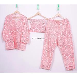 Conjunto de Pijama de Algodón 100% Puro para Mujer, Cuello en V Personalizado, Ropa de Casa Transpirable para Invierno con Logotipo Frontal - Product Image 1