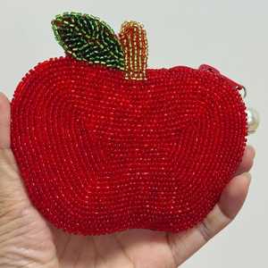 TIMELESS CRAFT Handmade Beaded Coin <b>Purse</b> Apple Shape <b>Red</b> Beadwork Small Zipper Pouch Leaf Design Cute Bag Women Girls Gift - Product Image 4