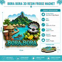 Aimant de réfrigérateur 3D en résine personnalisé, souvenir de la plage de Bora Bora, autocollant magnétique tropical