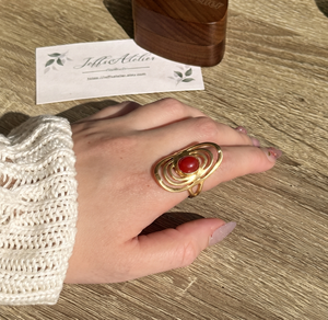 Anillo Ajustable de Piedra Preciosa Cornalina Natural, Anillo Grueso Bohemio con Diseño en Espiral, Anillo de Banda Gruesa, Piedra de Nacimiento de Julio, Joyería Abstracta Chapada en Oro - Product Image 1