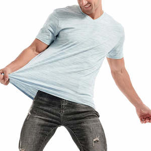 Camiseta de algodón con cuello en V azul claro para hombre, camiseta informal básica de manga corta para verano - Product Image 6