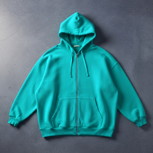 Sweat-shirt à capuche zippé en molleton uni pour homme, coupe classique, décontracté, pour l'automne, 100 % coton, tricoté, design numérique, écologique - Product Image 1