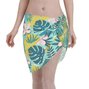 Tropical Foliage Print Wrap Skirt Women's Beach Sarong Polyester Cotton Blend <b>Medium</b> Weight Woven Fashion Apparel - Product Image 1