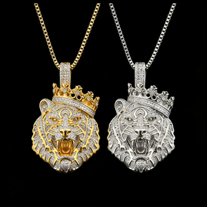 Collar de Moissanita con Colgante de Cabeza de León y Corona, Chapado en Oro y Plata, Estilo Hip Hop, Joyería de Lujo, Regalo Premium para Hombres y Mujeres - Product Image 2