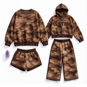 Custom Apparel Manufacturer 4 Piece Cotton Fleece Long <b>Set</b> Hooded Sweatshirt & Pants Shorts Casual Loose Fit Winter Eco-Friendly - Product Image 1