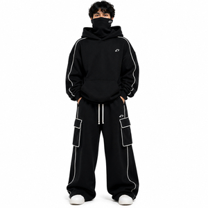 Ensemble de survêtement 2 pièces avec cagoule 450 GSM, sweat à capuche zippé intégral et pantalon de survêtement assorti, streetwear décontracté unisexe, fabricant de logos personnalisés - Product Image 4