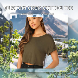 T-shirts Crop Top Slim à Col Ras du Cou pour Femmes, 100% Coton Respirant, Imprimé, Séchage Rapide, Nouvelle Collection Été, Qualité Supérieure, Vente en Gros - Product Image 2