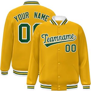 Blouson universitaire jaune pour homme, personnalisable avec nom et numéro, impression par transfert thermique, style preppy, vêtement d'automne, coupe classique, col montant - Product Image 6