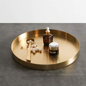 Stylish Brass Round Serving Tray <b>Decorative</b> Metal Dish for Coffee Table <b>Kitchen</b> Dining Room Home Hotel Accessories - Product Image 5