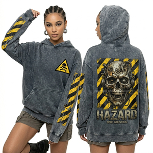 Sweat-shirt à capuche personnalisé bleu délavé pour femme, imprimé graphique squelette blanchi, effet vieilli, motif zombie, coupe oversize en polaire - Product Image 2