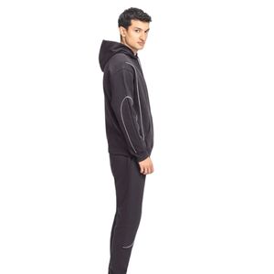 Sweat à capuche pour homme coupe droite en molleton noir avec passepoil coupé-cousu et imprimé sur la poitrine, style décontracté OEM ODM - Product Image 3