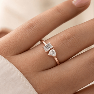 Toi Et Moi <b>Ring</b> Heart Emerald Cut Lab Grown Diamond | 10K Gold Women's Luxury IGI Certified Engagement Fine & classic jewelry - Product Image 3