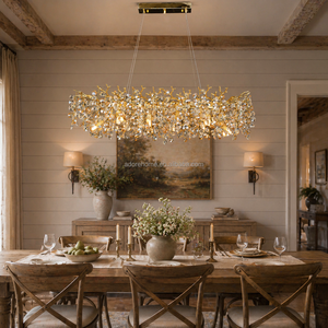 Lampadario Moderno di Lusso Rettangolare in Cristallo K9 con Controllo Touch, Lampada a Sospensione a Foglia d'Oro con LED G9 <span class=keywords><strong>per</strong></span> Tavolo da Pranzo, Garanzia 3 Anni - Product Image 2