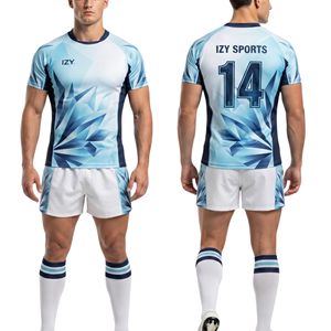 Ensembles d'uniformes de rugby à manches courtes respirants avec emblème aile dorée imprimé par sublimation, tissu athlétique à coutures renforcées, uniformes d'équipe - Product Image 5