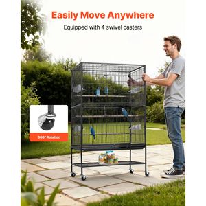 31.5 X 20.5 X 52 Inch Flat Top Wrought Iron Bird Flight Cage with Perches and <b>Slide</b>-Out Tray <b>Plastic</b> Feeders for Bird Supplies - Product Image 3