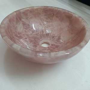 Évier de salle de bain en pierre de quartz rose naturel de luxe, fait main, en cristal rose, taille personnalisée, fournisseur d'éviers de vanité - Product Image 2