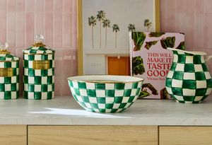 Blue & White Checkered <b>Dinnerware</b> <b>Set</b> Serving Bowls, Plates & Storage Jar Durable Food Grade Tableware <b>Set</b> for Home & Restaurant - Product Image 6