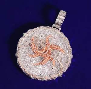 Colgante de Lujo con Incrustaciones de Moissanita y Perla de Agua Dulce en Plata de Ley 925, Diseño Redondo Clásico Estilo Hip Hop - Product Image 1