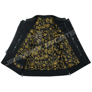 Gilet unisexe personnalisé en cuir pleine fleur véritable pour motard, coupe diamant, sans manches, avec poches intérieures et doublure bandana - Product Image 6