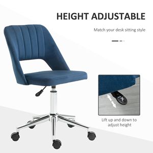 Executive Blue Velvet Fabric Office <b>Chair</b> with Mid-Back <b>Padding</b> High-End Gas Lift and Sturdy Base - Product Image 4