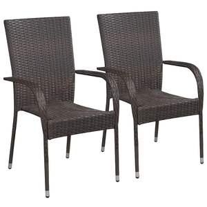 Ensemble de 2 chaises de salle à manger en polyrotin marron, meubles de jardin empilables standard - Product Image 2