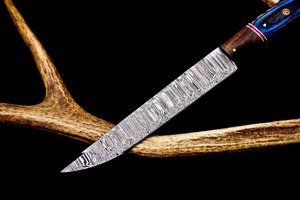 Cuchillo de caza hecho a mano de acero de Damasco, hoja de punta caída, mango de madera, 12 pulgadas, filo biselado afilado, cuchillo de caza para uso en exteriores. - Product Image 5