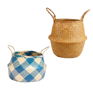 Decorative Handmade PHU HAO Brand Natural STRAW <b>BELLY</b> <b>BASKETS</b> Decorative Planter <b>Basket</b> with Handles - Product Image 1