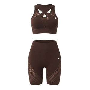 Nouvel Arrivage Ensemble de Sport Côtelé Sans Coutures pour Femme, Soutien-Gorge et Short Athlétique, Tissu Extensible, Coupe Fluide, Tenue de Fitness Moderne Deux Pièces - Product Image 5
