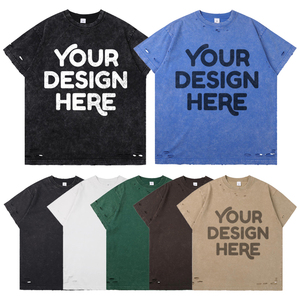 เสื้อยืดแขนสั้นผู้ชายสไตล์ลำลอง OEM ผ้าฝ้าย 100% ล้างสีแบบแอซิดวอช พิมพ์ลายโลโก้ตามสั่ง งานดิสเทรส ผ้าหนา สตรีทแวร์ มีสินค้าในสต็อก - Product Image 1