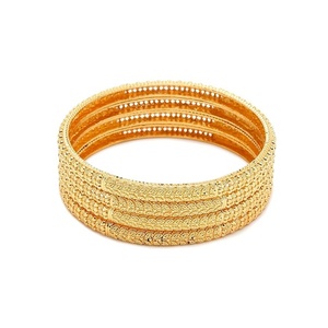 Gold Plated Brass Bangles Set with Flower Design and <b>Crystal</b> Classic Women's Jewelry for Party Occasions - Product Image 1