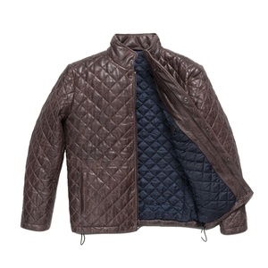 Chaqueta Vintage marrón de cuero acolchado Lujo Diamante europeo Elegante forro interior acolchado Botón más cierre de cremallera - Product Image 1