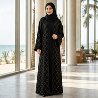 Abaya noire tricotée sur mesure ODM pour femme, avec motif losanges dorés, devant ouvert, manches longues, robe kaftan musulmane, tenue modeste du Moyen-Orient, OEM