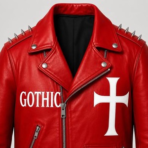 Blouson de moto en cuir PU rouge imperméable gaufré pour homme, fermeture éclair, imprimé croisé, col rabattable, style hiver - Product Image 6
