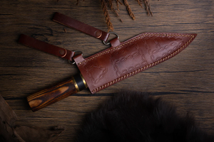 Couteau Viking Seax forgé à la main, couteau de chasse scandinave en acier carbone, lame utilitaire pour la survie en forêt avec manche en bois - Product Image 6