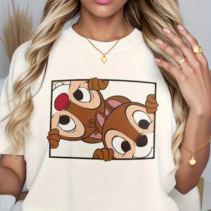 Camiseta con Estampado de Chip y Dale, Estilo Vintage, Algodón, Manga Corta, Unisex, Streetwear, Holgada, Casual, Elegante - Product Image 1