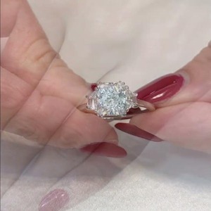 1.76 Carat Radiant Cut Lab Diamond Yellow <b>Gold</b> Rhodium Plated Double Prong Three-Stone Engagement Anniversary <b>Ring</b> - Product Image 4