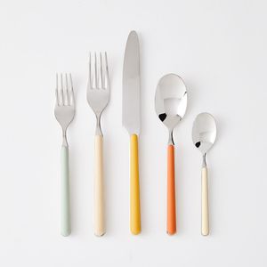 Ensemble de couverts en acier inoxydable 5 pièces avec manches colorées en plastique, finition multicolore - Product Image 1