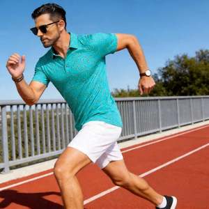 <b>Men's</b> <b>Turquoise</b> Geometric Heat-Transfer Printed Short Sleeve Golf <b>Shirts</b> Polyester/Cotton Blend Knitted Fabric Breathable Casual - Product Image 2