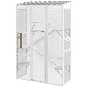 Grande Recinto Esterno in Legno per Gatti, con 6 Piattaforme per Salti, Tiragraffi, 2 Rampe, Gabbia per 2-3 Gattini - Product Image 1