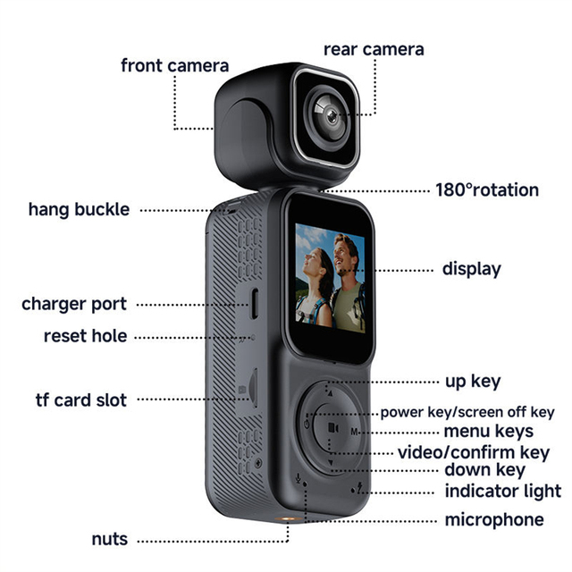 A10 Mini HD 4K Body Camera Dual Lens, WiFi Connected Sports & Vlog Camera with Infrared Night Vision