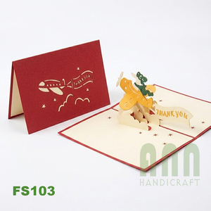 การ์ดอวยพรแบบป๊อปอัพ 3 มิติ พิมพ์ลายตามสั่ง ANN HANDICRAFT FS103 รูปเครื่องบินกระดาษ พร้อมริบบิ้น สำหรับมิตรภาพ วันขอบคุณพระเจ้า ผลิตในเวียดนาม ตัดแบบไดคัท - Product Image 2
