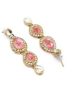 Vintage Gold Plated Necklace Earrings Set With Pink Crystal Rhinestones For Women Wedding Party Fashion Jewelry - Product Image 3