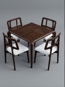 Ensemble de table à manger carrée en bois massif moderne avec 4 chaises pour la maison, la villa, l'appartement, le mariage - Product Image 1