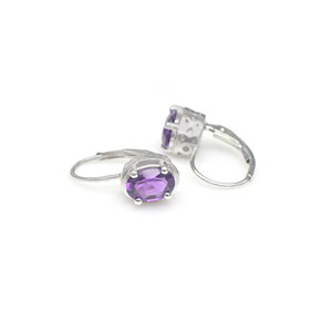 Ready To Dispatch Natural 7x5mm Oval Cut <b>Amethyst</b> Solitaire <b>Stud</b> <b>Earrings</b> In 14k Fine White Gold Lever Back Wedding <b>Earring</b> Gift - Product Image 5